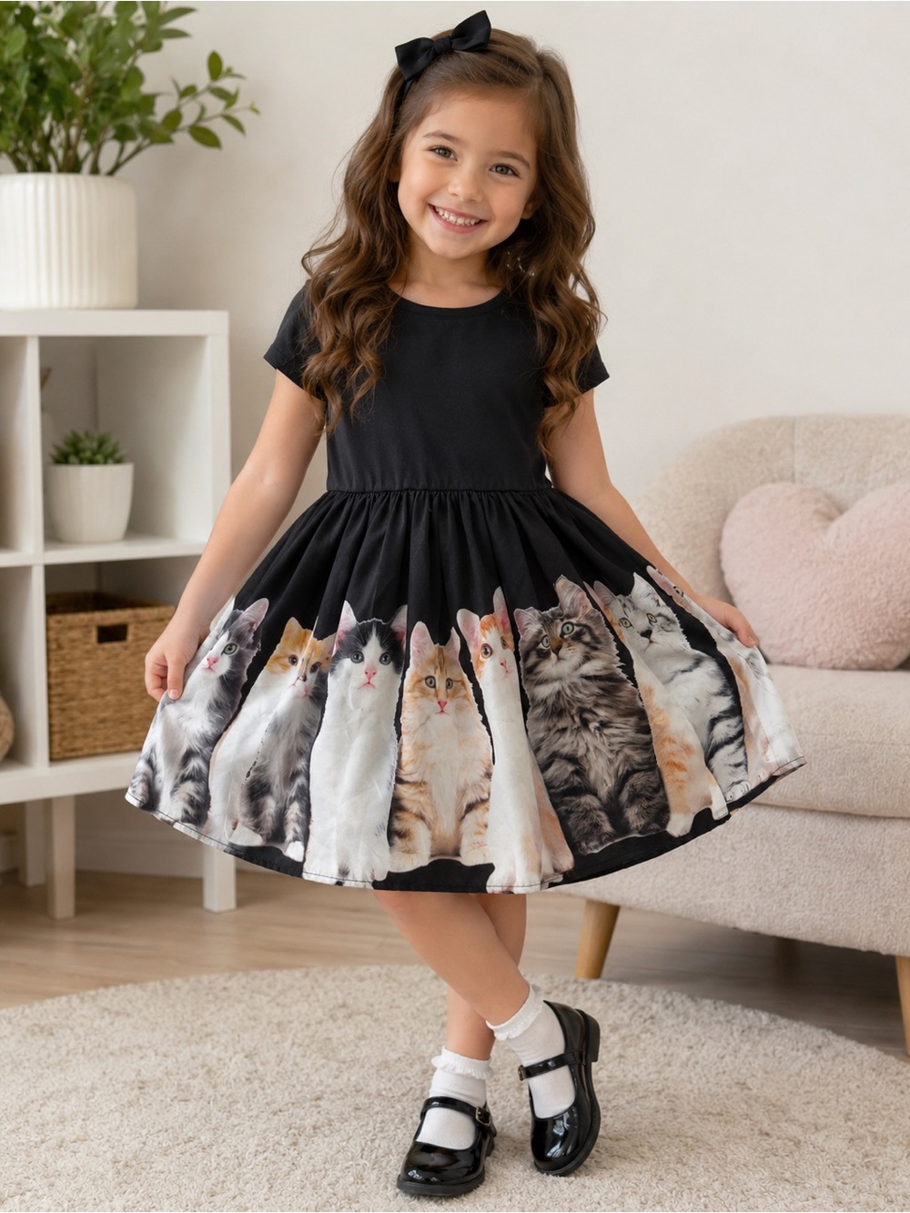 Peek Girls Kitten Print Twirl Dress Size 8 Purrrrfect for Fall